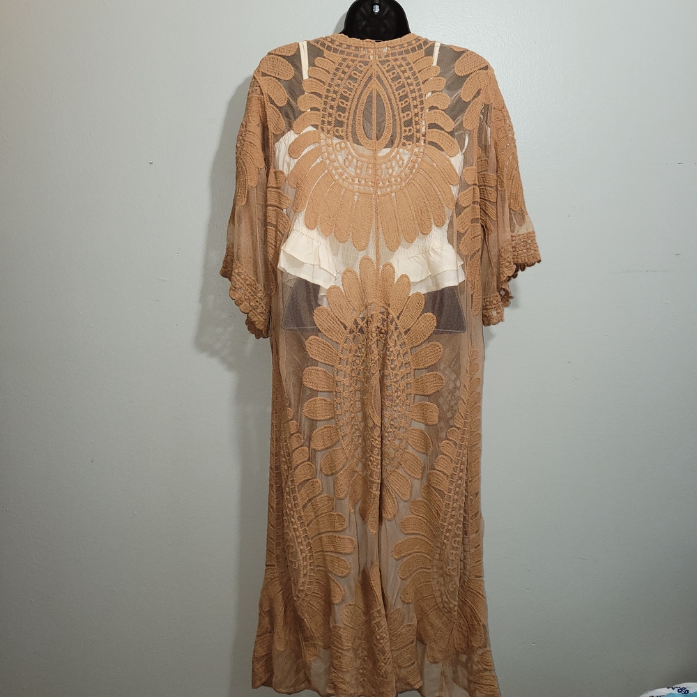 ☀️ Bohemian Tan Lace Kimono Size S - Picture 2 of 3